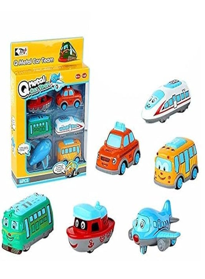 Carryze Cute Cartoon Vehicle Toys Set for Kids | Bus, Train, Boat, Aeroplane & Taxi Toy Cars Combo | Colorful Push & Go Vehicle Playset - Image 3